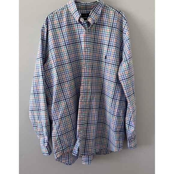 Ralph Lauren Men's Gingham Check 100% Cotton Stretch Button Down Size XLT - Picture 1 of 7